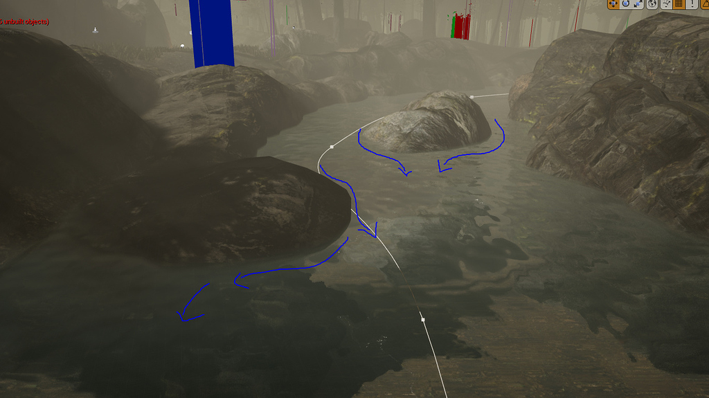 Create a collision between rock and water (river) - Real Time VFX